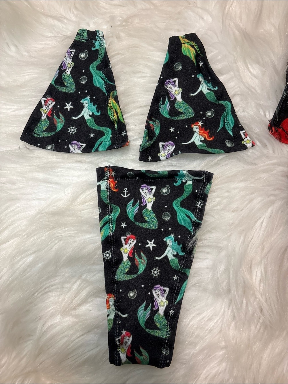 Mermaid Print Black Ladies Bikini Thong - Cute Nautical Swim Panty